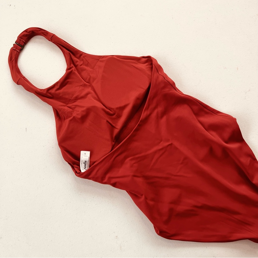 New Andie Swim The Luzon Chili Pepper Red Halter Neck One-Piece Classic Swimsuit - Picture 6 of 11